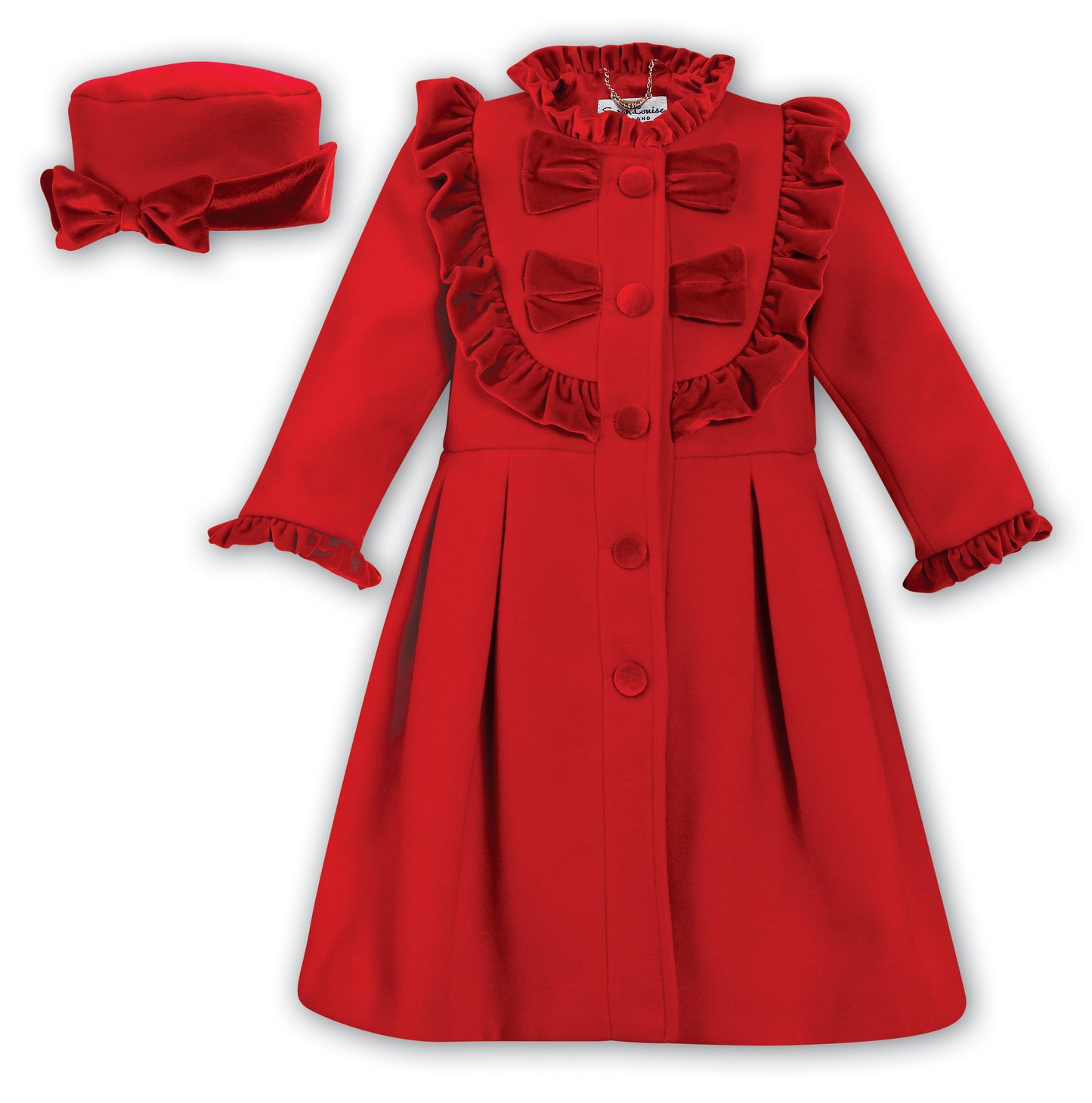 Sarah Louise Girls Smart Red Coat & Hat Set