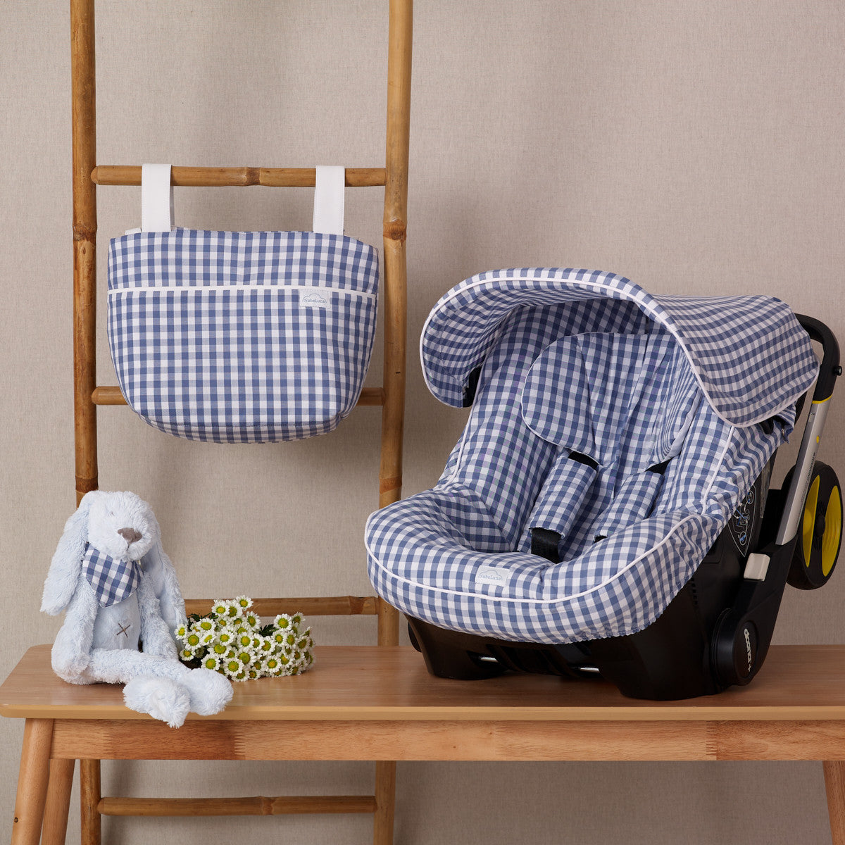 *MADE TO ORDER* Flores & Gingham Fabric Carseat Liner & Hood