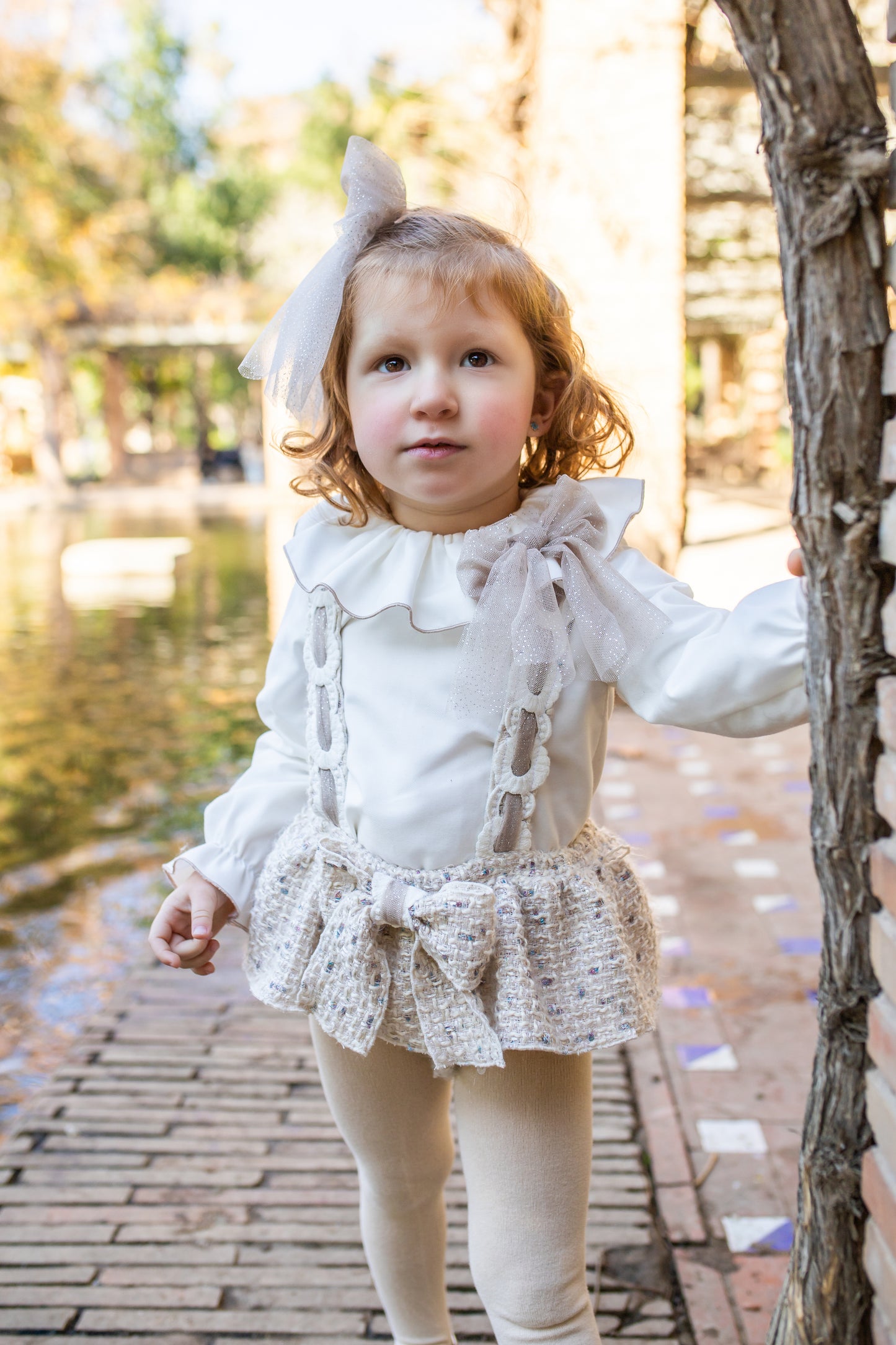 Naxos Baby Girls Cream Tweed Bloomer Set | Luxury 2-Piece with Glitter Bow Detail (6M–2Y)