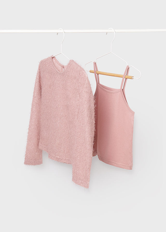 Mayoral Blush Velvet Skirt Set