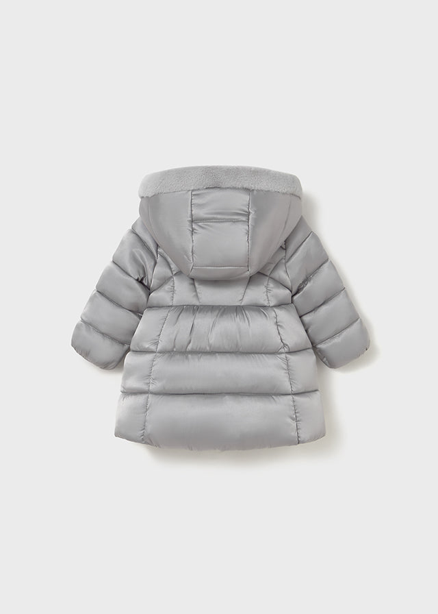Mayoral Baby & Toddler Girls Silver Puffer Coat | Hooded Winter Jacket with Faux Fur Lining (12M–4Y)
