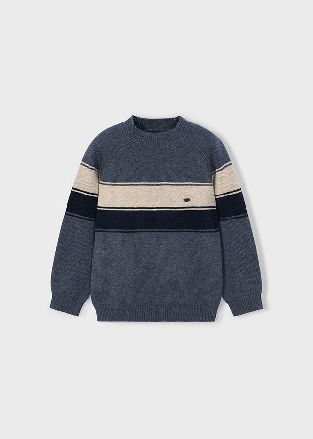 Mayoral Boys Blue & Beige Striped Knit Jumper | Smart Casual Winter Sweater (4–10 Years)