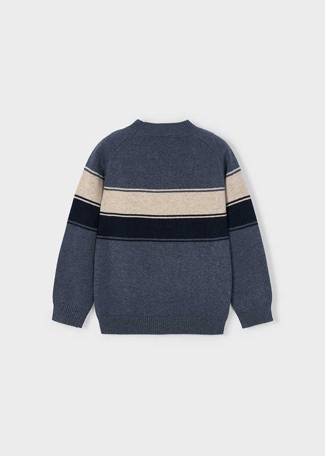 Mayoral Boys Blue & Beige Striped Knit Jumper | Smart Casual Winter Sweater (4–10 Years)