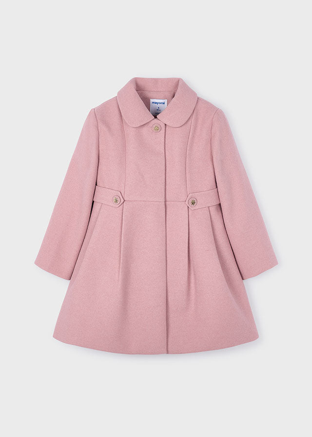 Mayoral Girls Dusty Pink Wool Blend Coat | Classic Button-Up Winter Coat (4–10 Years)