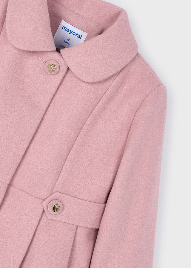 Mayoral Girls Dusty Pink Wool Blend Coat | Classic Button-Up Winter Coat (4–10 Years)