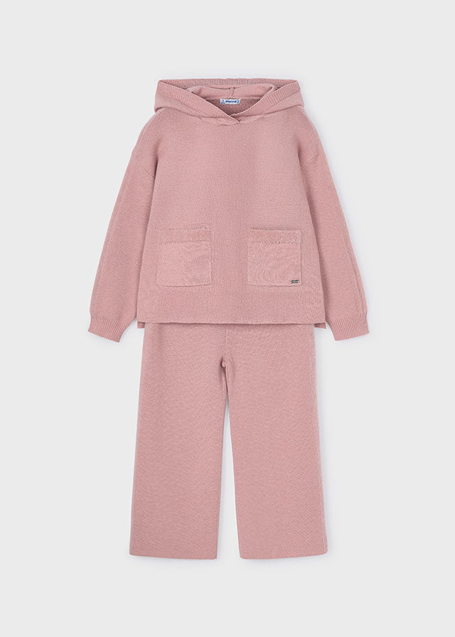 Mayoral Girls Pink Knit Hoodie & Wide Leg Trouser Set | Soft Loungewear Co-ord (4-10 Years)