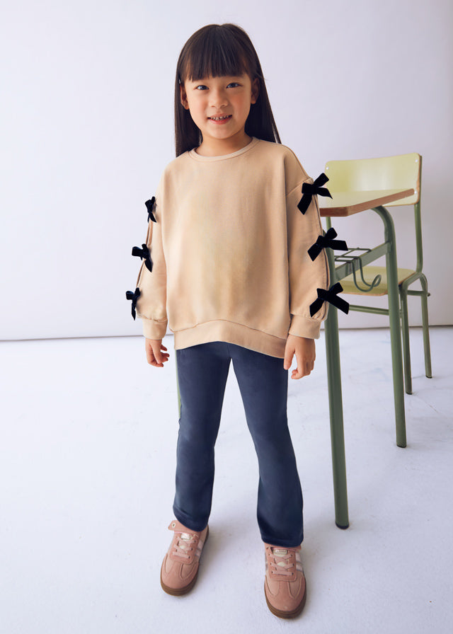 Mayoral Girls Beige Sweatshirt & Navy Leggings Set | Bow Sleeve Detail Co-ord (4–10 Years)