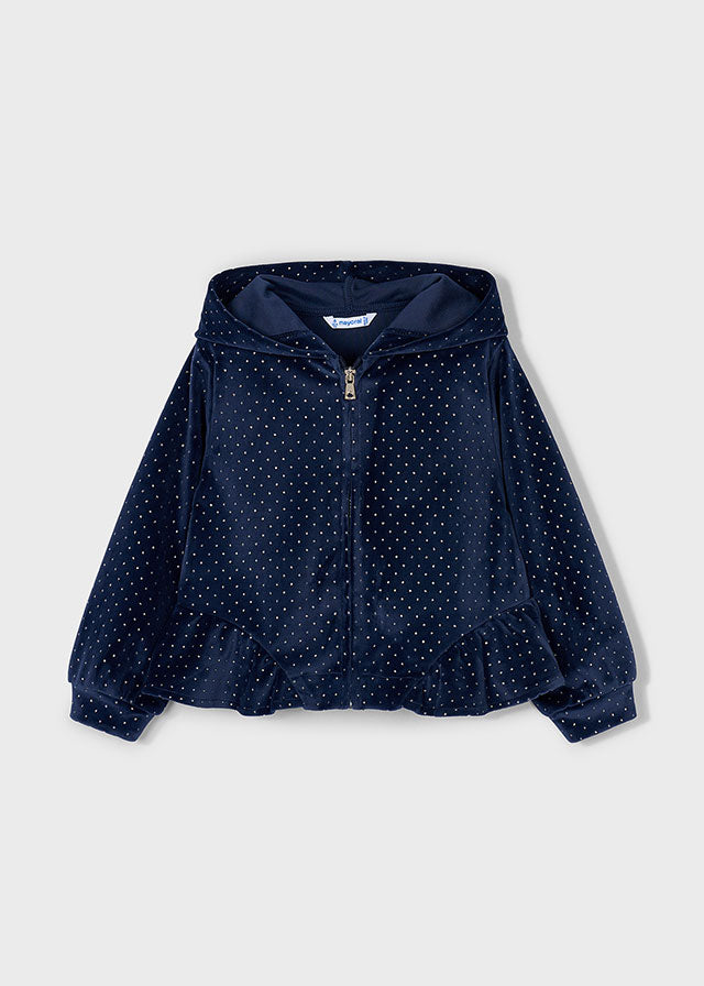 Mayoral Girls 4-Piece Navy Velour Tracksuit Set with Cream Ballet Top & Matching Tulle Bow Headband (4–10 Years)