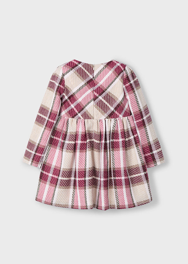 Mayoral Girls Pink & Burgundy Check Dress | Winter Occasion Dress with Velvet Bow (4–10 Years)