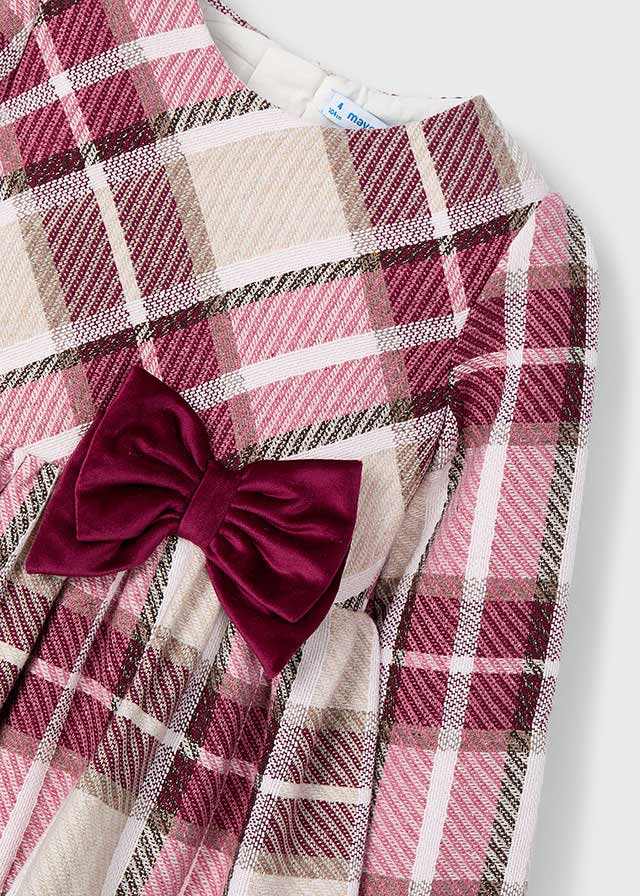 Mayoral Girls Pink & Burgundy Check Dress | Winter Occasion Dress with Velvet Bow (4–10 Years)