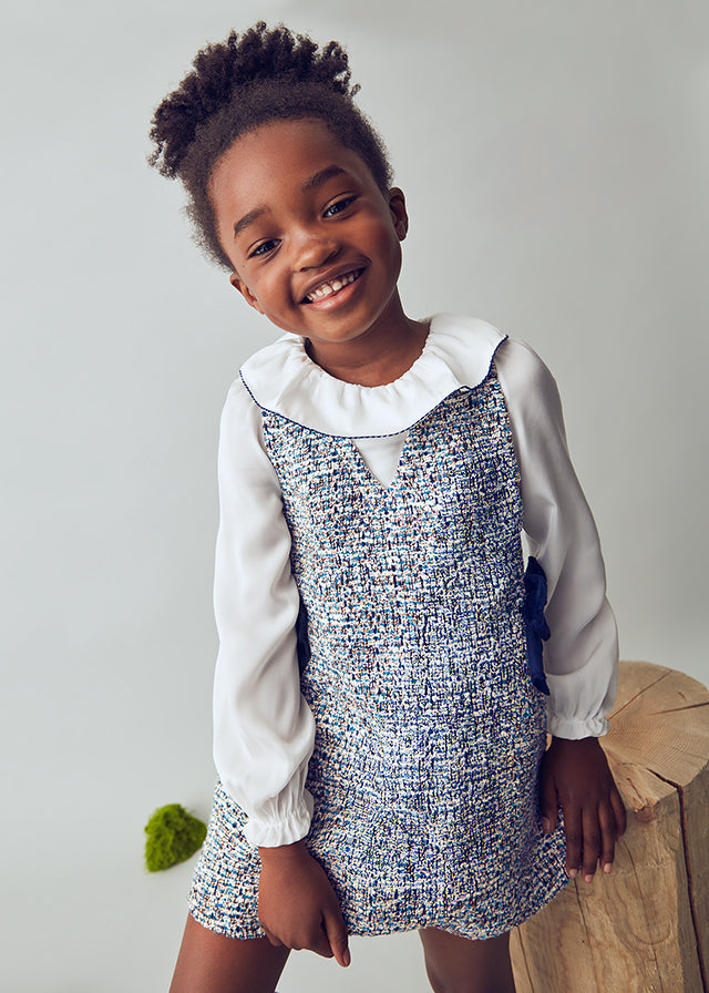 Mayoral Girls Navy Tweed Dress & Blouse Set | 2-Piece Party Outfit with Bows (4–10 Years)