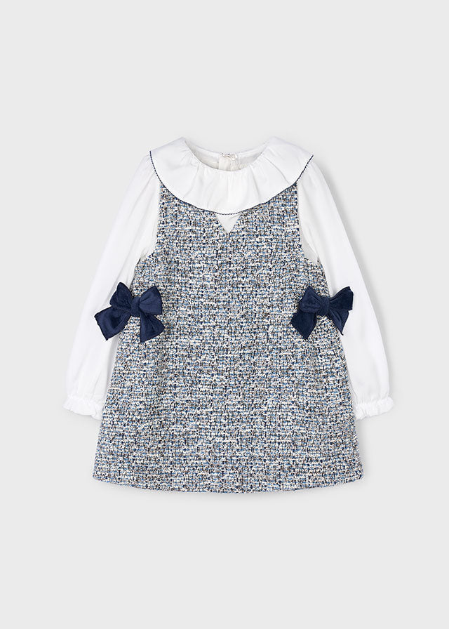 Mayoral Girls Navy Tweed Dress & Blouse Set | 2-Piece Party Outfit with Bows (4–10 Years)