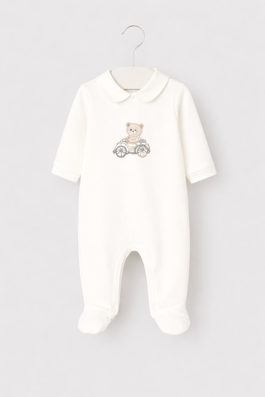 Mayoral Baby Boy Cream Teddy Embroidered Babygrow | Cream Teddy Embroidered Babygrow (0M–12M)