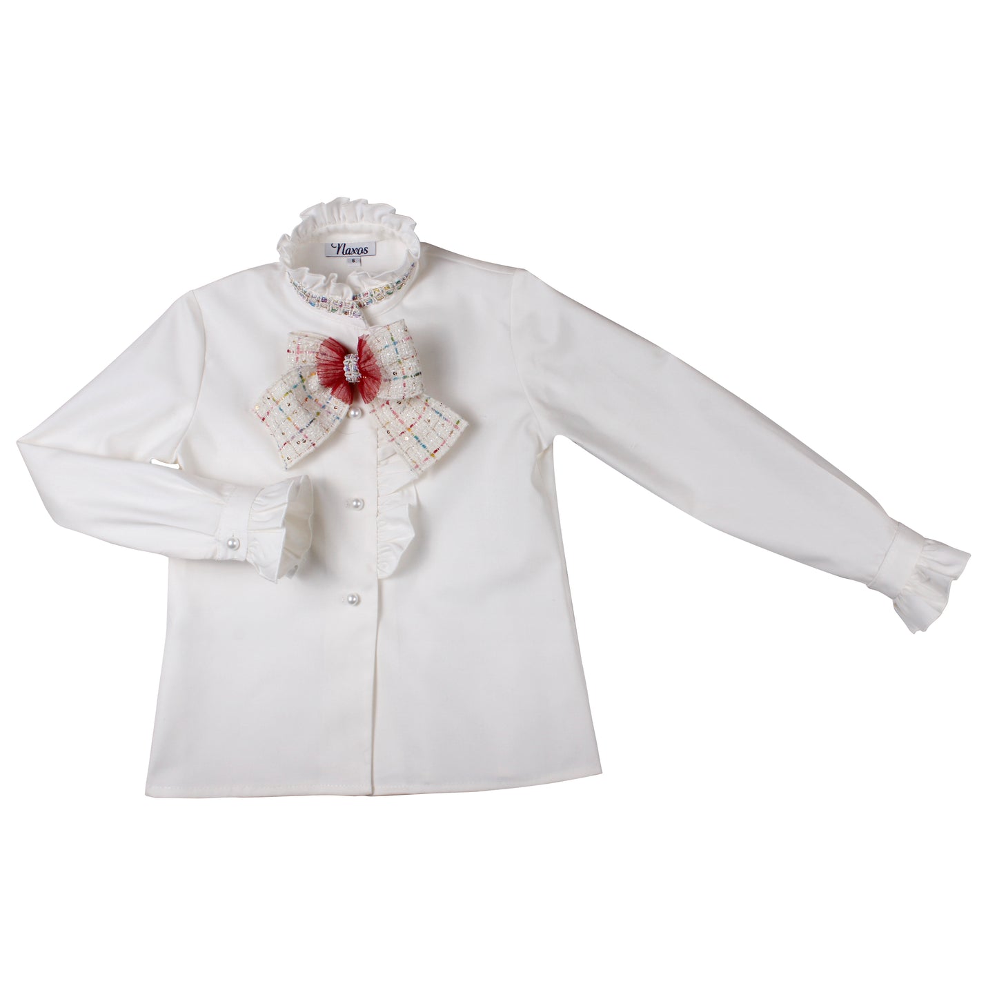 Naxos Girls 3-Piece Red & Cream Tweed Set | Blazer, Shirt & Skirt with Bow Detail (8-12 Years)