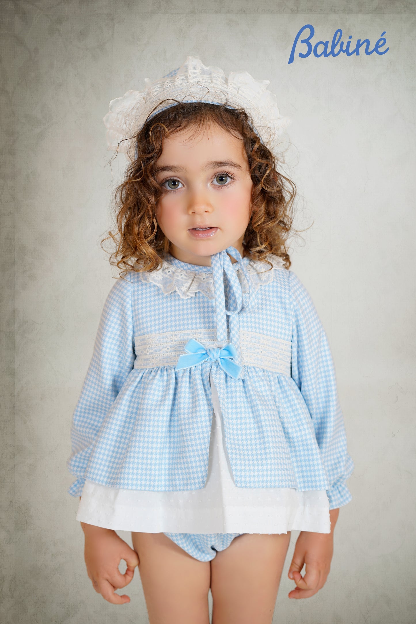 Babiné Baby Girls Blue Houndstooth Dress | Spanish Traditional Outfit (3–18 Months)