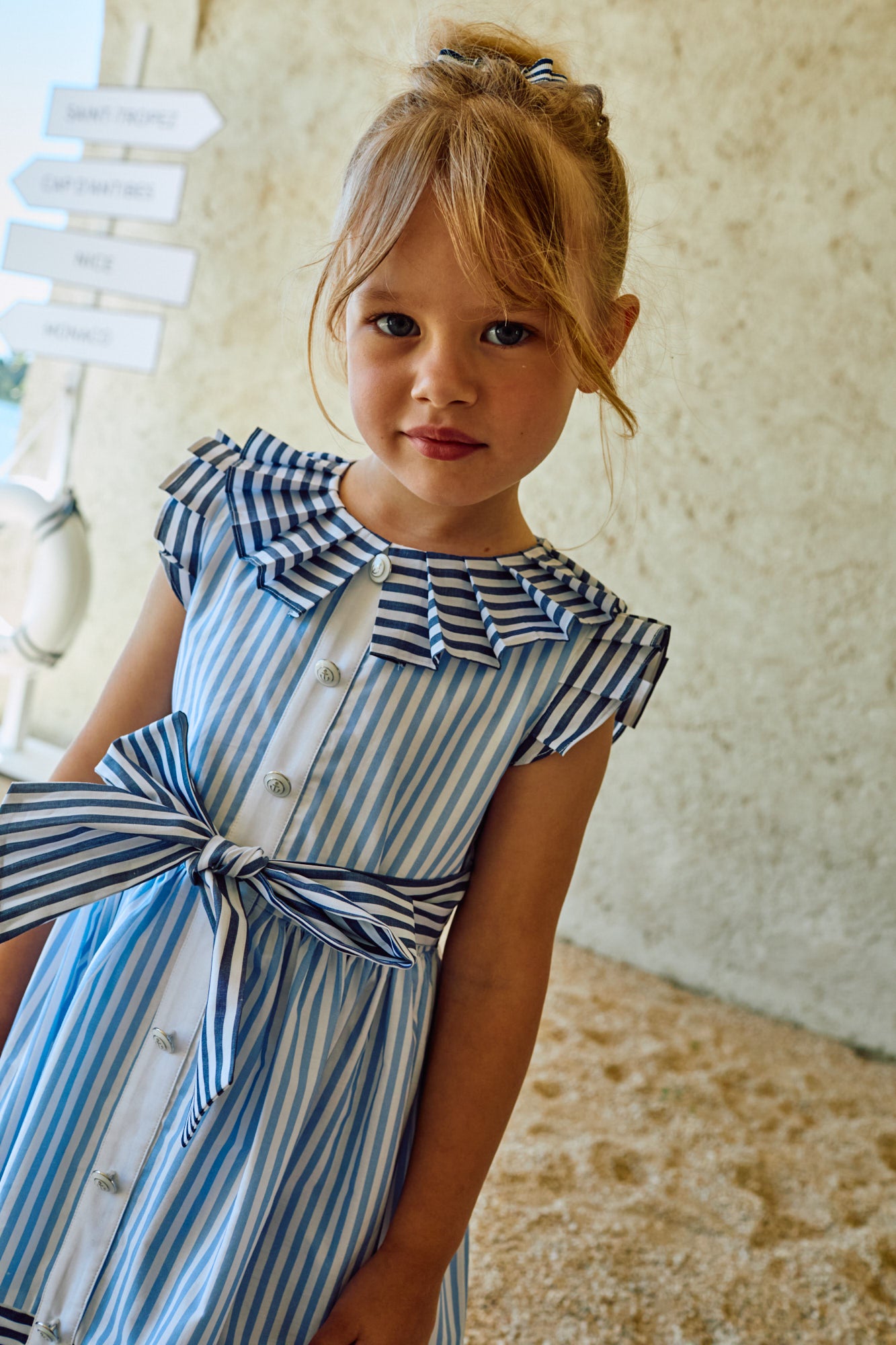 Patachou Girls Navy 'St Tropez' Summer Dress | Navy & Blue Stripe Summer Dress With Bow Detail (4-10 Years)