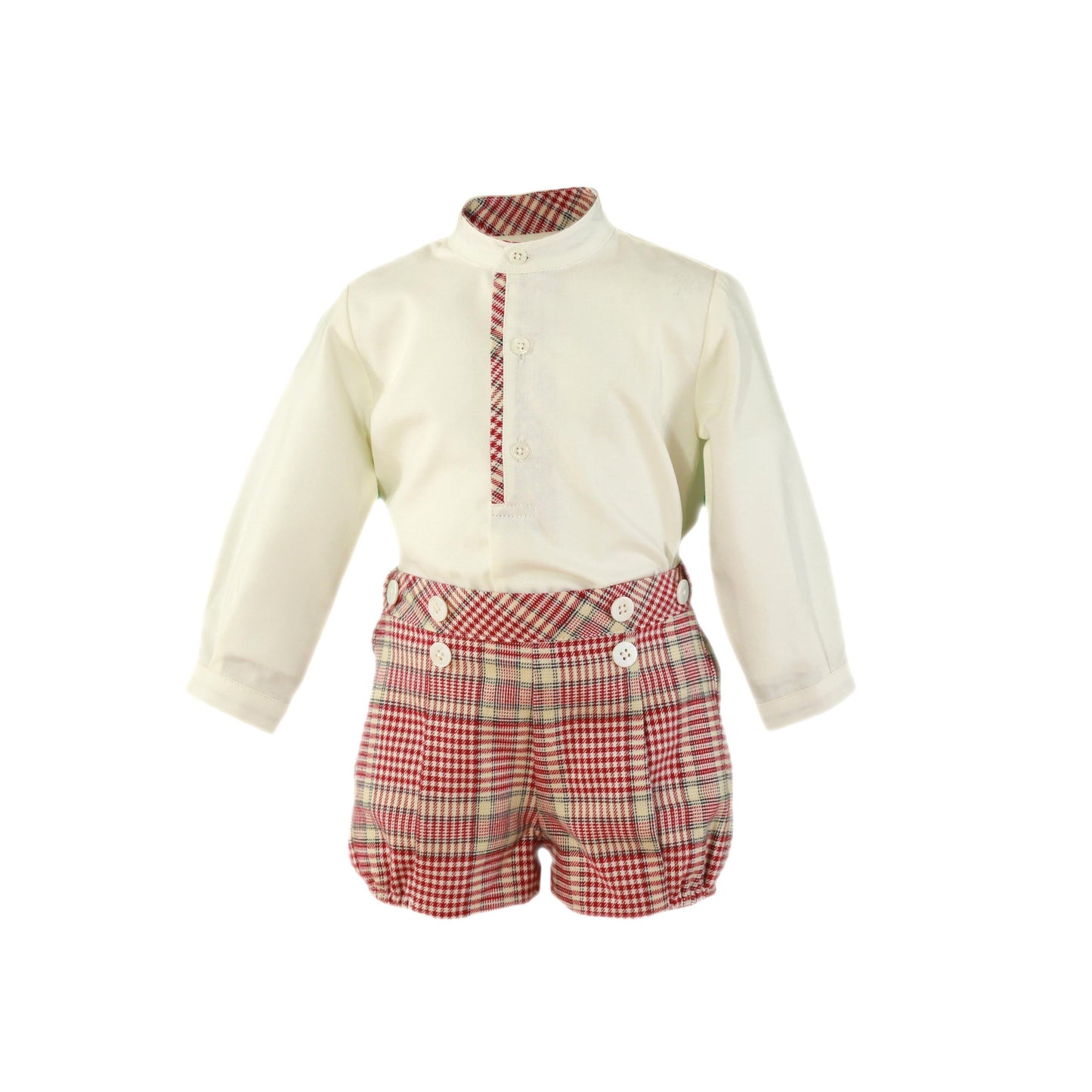 Miranda Burgundy & Cream Tartan Shorts Set
