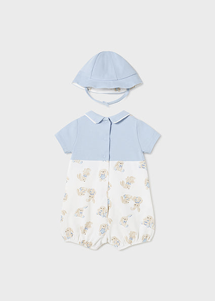 Mayoral Baby Blue Bunny Romper & Sunhat