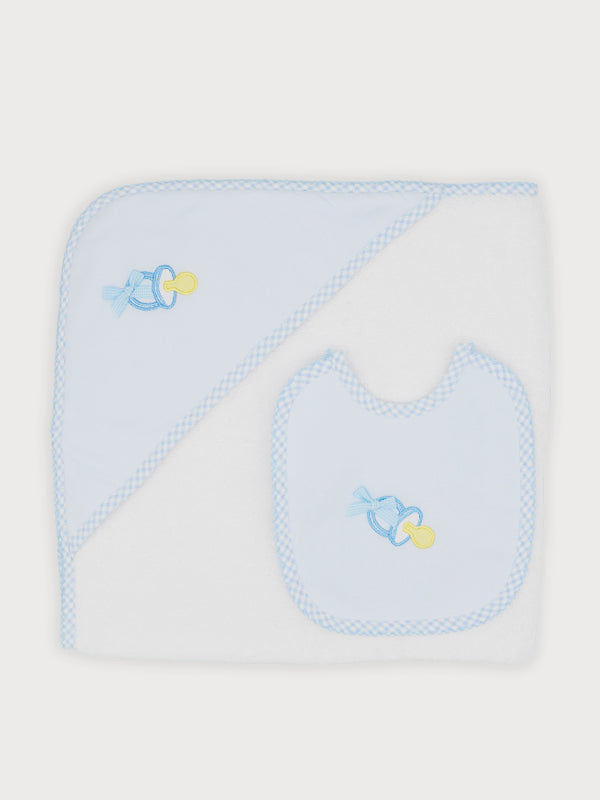 SS25 Sardon Baby Blue Dummy Towel & Bib Set Gift Boxed