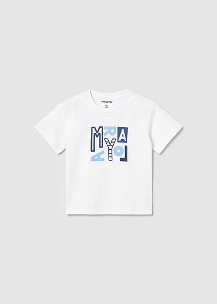 Mayoral Boys Logo White T Shirt & Ocean Shorts Set | Ocean Shorts Set 12M-4Y)