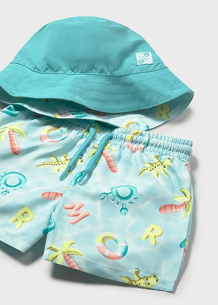 Mayoral Boys Aqua Swim Shorts with Bucket Hat | Aqua Swim Set & Bucket Hat Set (12M–4Y)