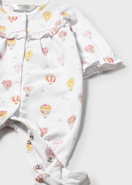 Mayoral Baby Girl Air Balloon Print Babygrow | White Hot Air Balloon Print Babygrow (0M–12M)