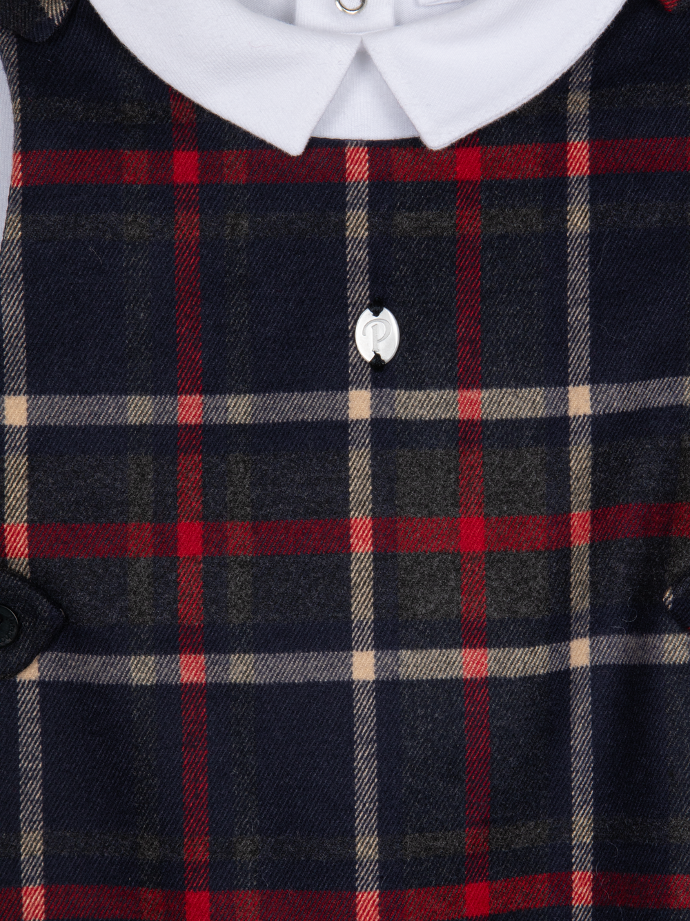 Patachou Boys Navy/Red Tartan & Interlock Dungeree | Winter Tartan Dungeree (6-24 Months)