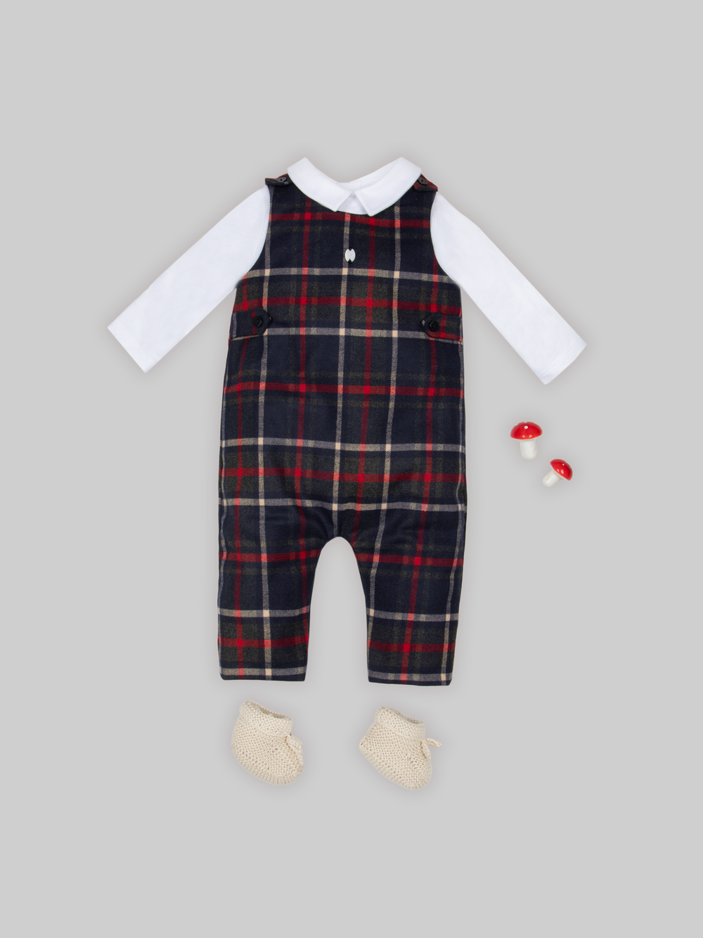 Patachou Boys Navy/Red Tartan & Interlock Dungeree | Winter Tartan Dungeree (6-24 Months)