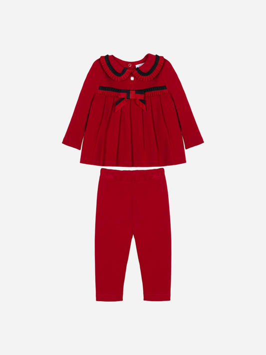 Patachou Toddler Red Interlock Legging Set | Winter Legging Set (12 Months-4 Years)