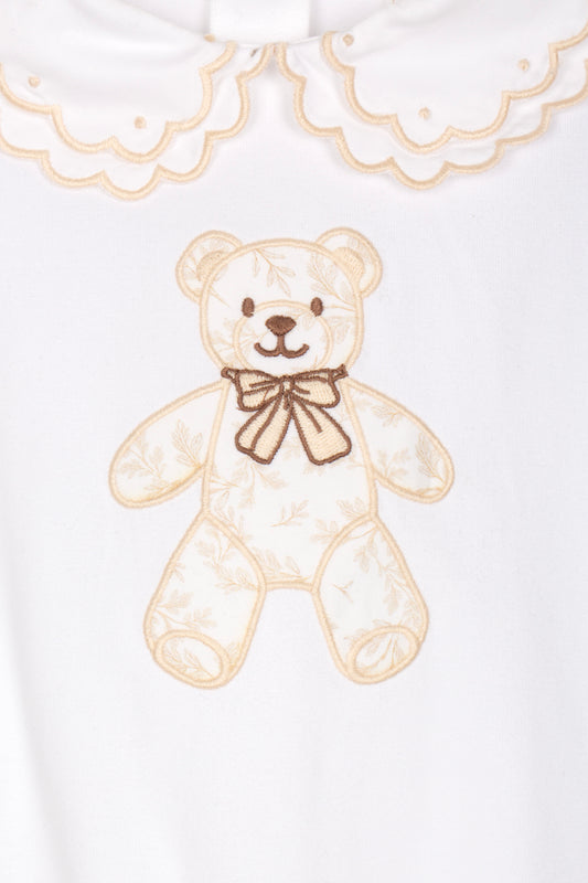 Patachou Camel Toile Teddy Babygrow | Teddy Bear Detail Babygrow With Scallop Collar (1-6 Months)