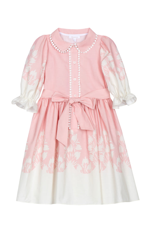 Patachou Girls Pink & White Floral Summer Dress | Pink & White Summer Dress With Bow Detail(6-12 Years)