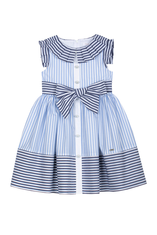 Patachou Girls Navy 'St Tropez' Summer Dress | Navy & Blue Stripe Summer Dress With Bow Detail (4-10 Years)