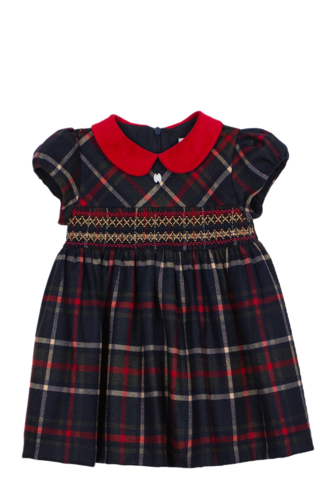 Patachou Baby Navy/Red Tartan Smocked Dress | Winter Tartan Smock Dress (6-18 Months)