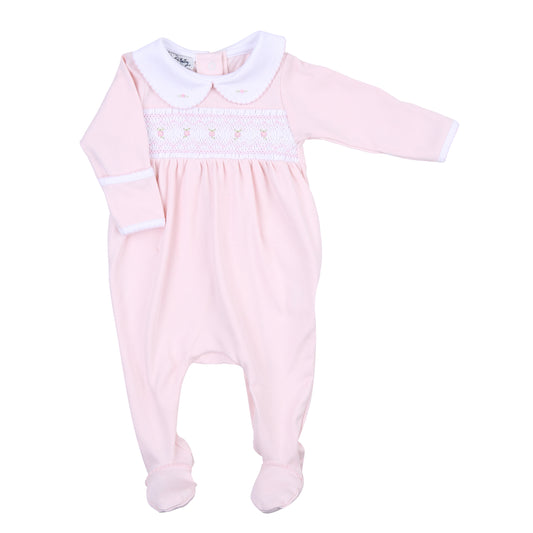 Girls Fiona and Philip Smocked Collared Babygrow Pink