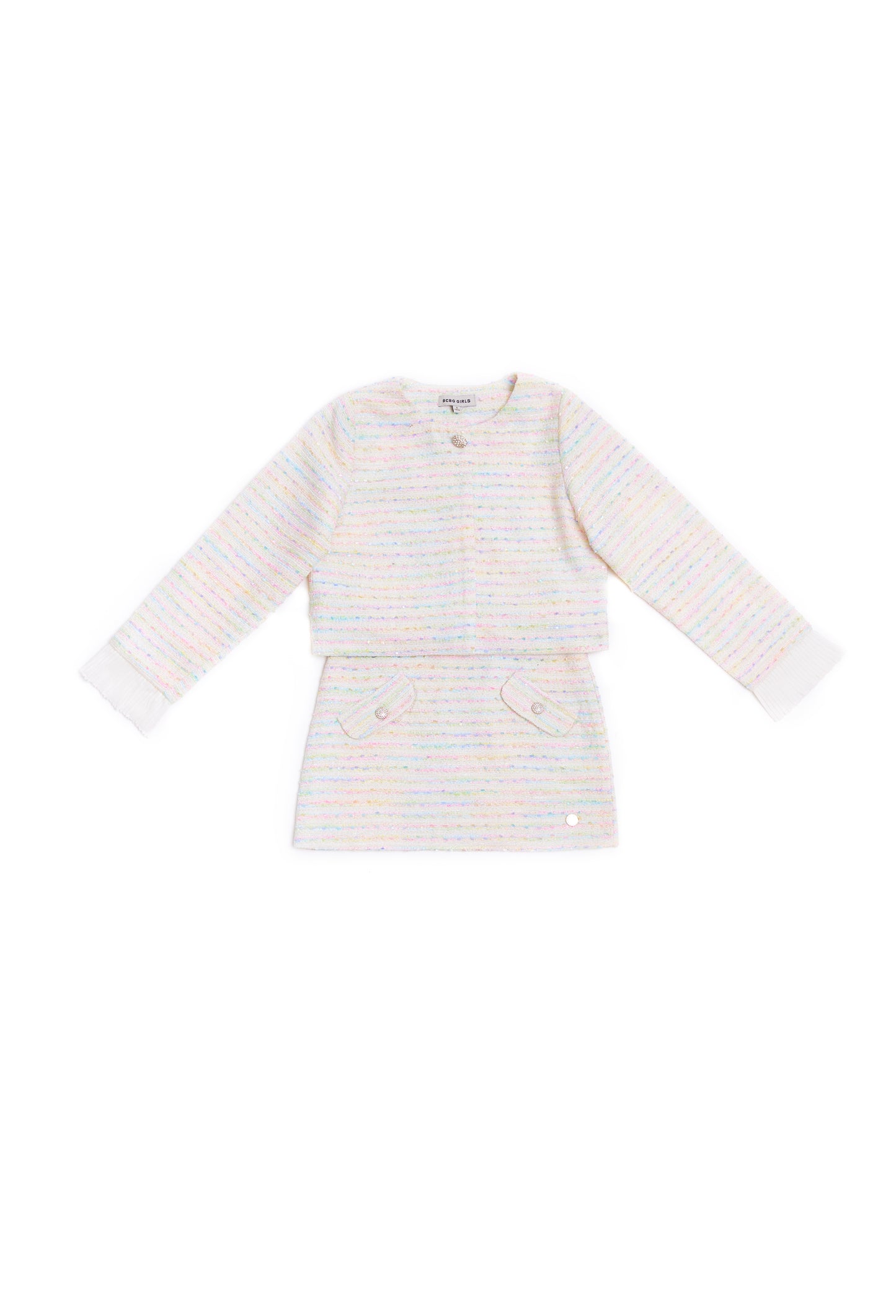 SS25 BCBG Cream 2 Piece Tweed Skirt Set