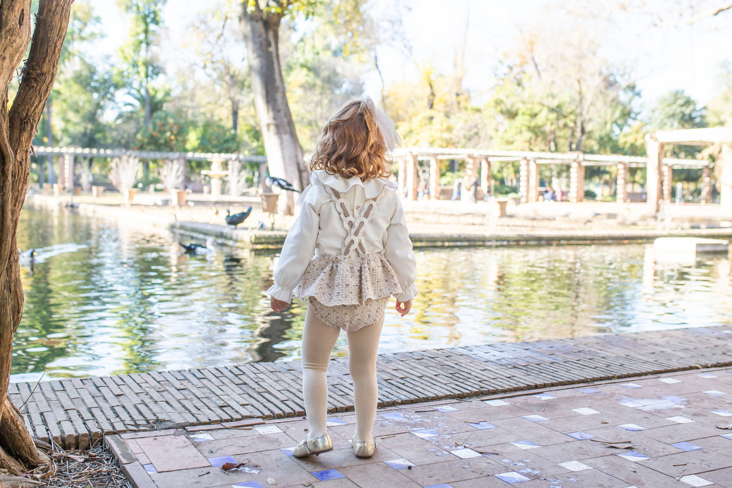 Naxos Baby Girls Cream Tweed Bloomer Set | Luxury 2-Piece with Glitter Bow Detail (6M–2Y)