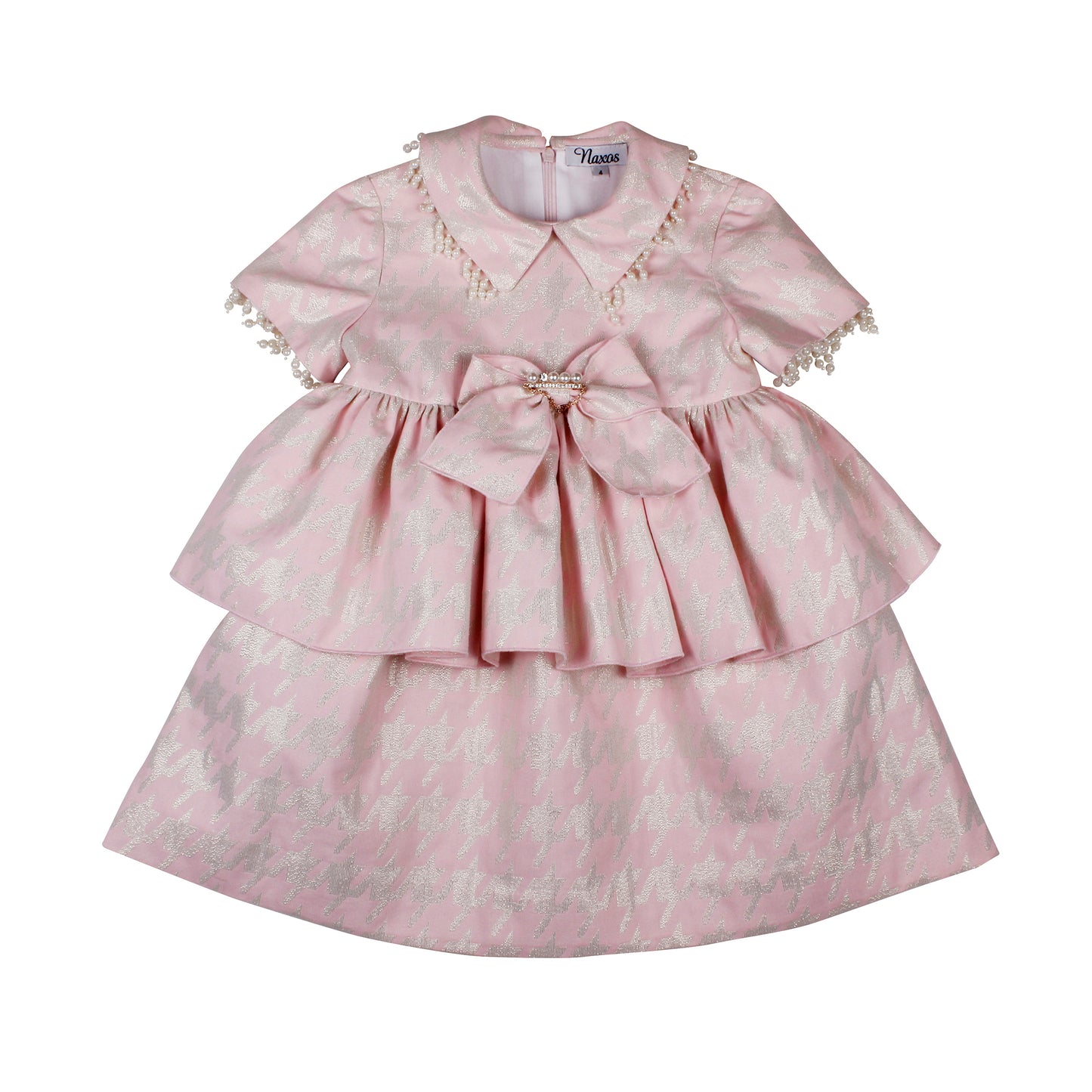 Naxos Girls Pink/Gold Houndstooth Dress
