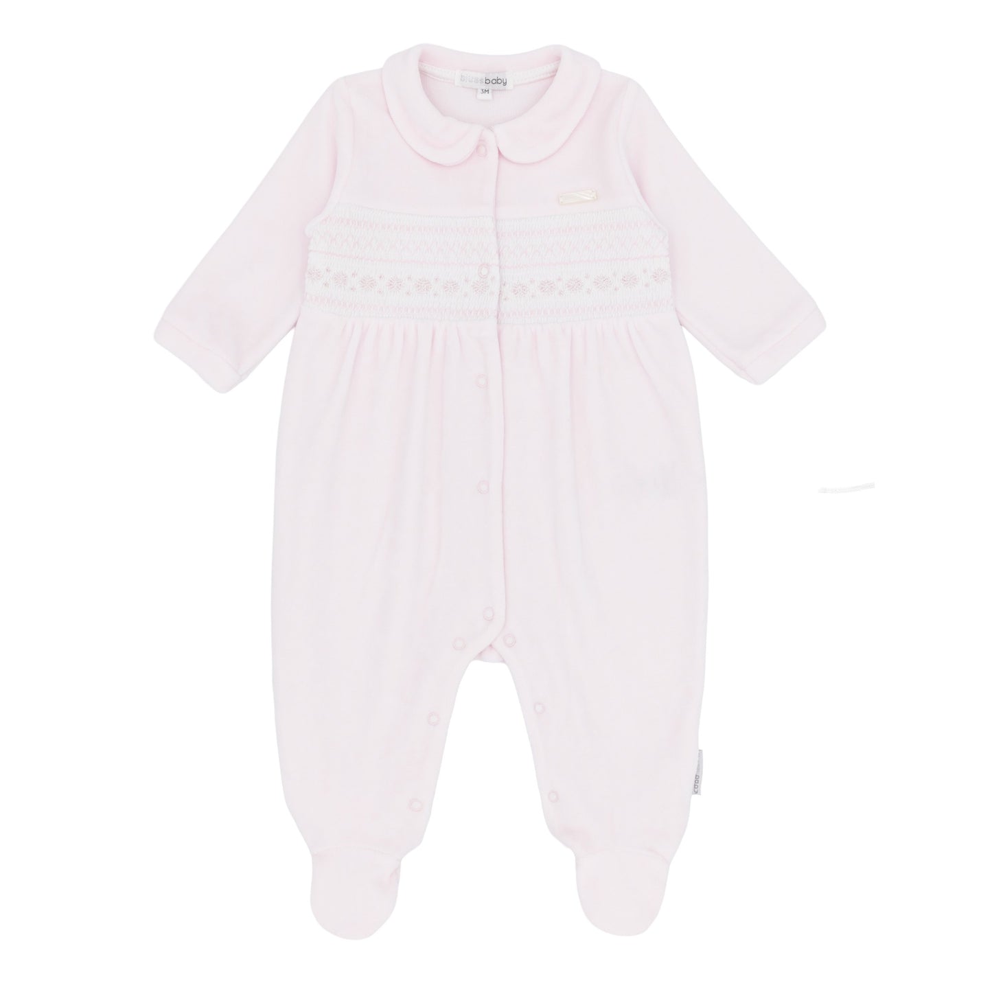 Blues Baby ‘Tivoli’ Girls Pink Smocked Velour All in One| Soft Pink(NB-6M)