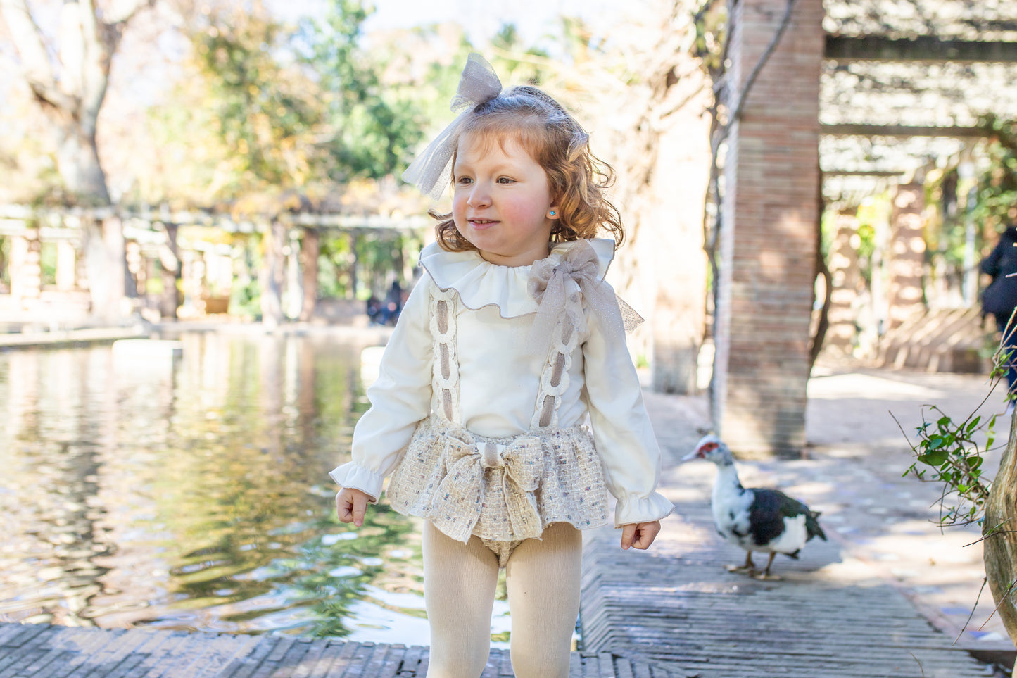 Naxos Baby Girls Cream Tweed Bloomer Set | Luxury 2-Piece with Glitter Bow Detail (6M–2Y)