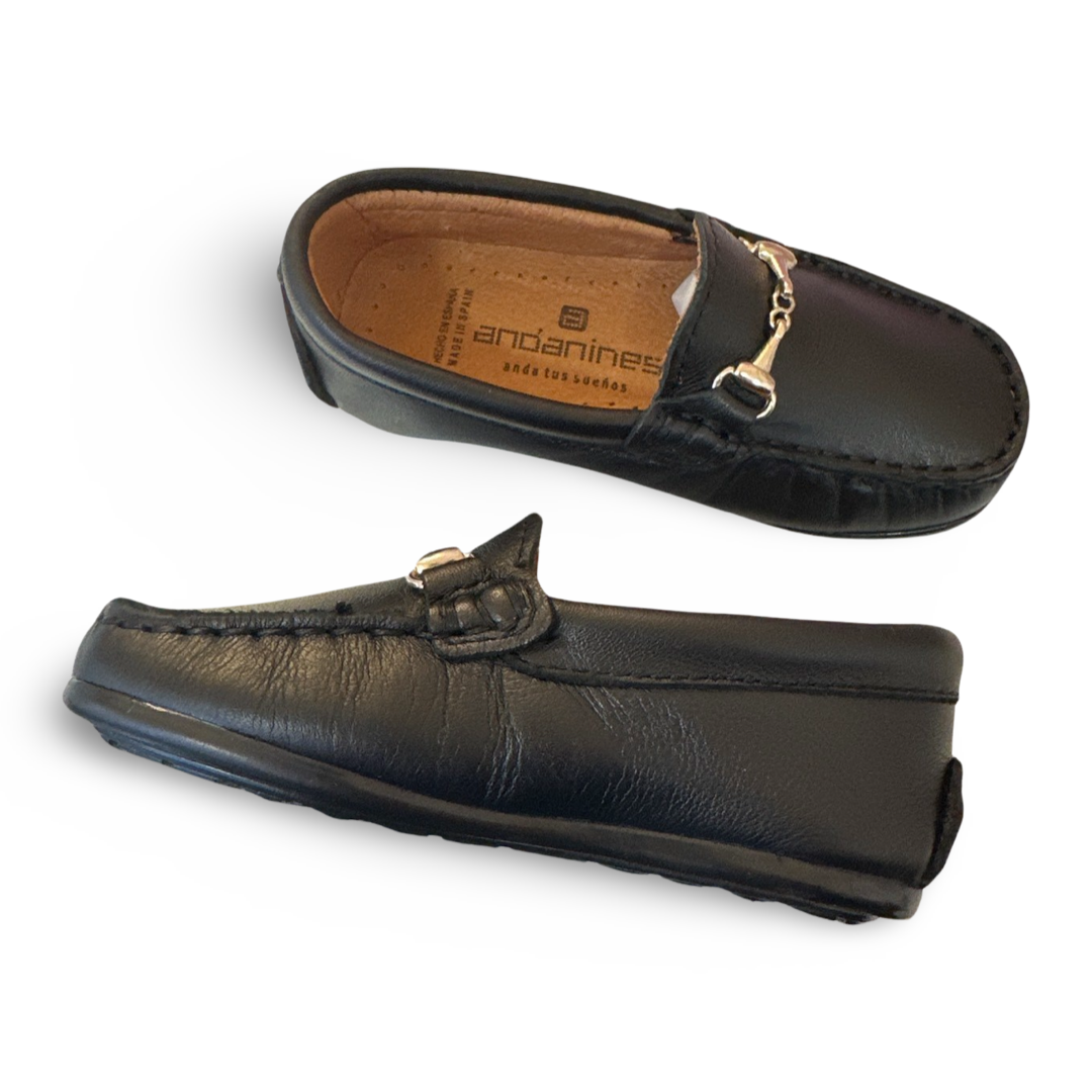 Andanines Boys Silver Bar Loafer Black