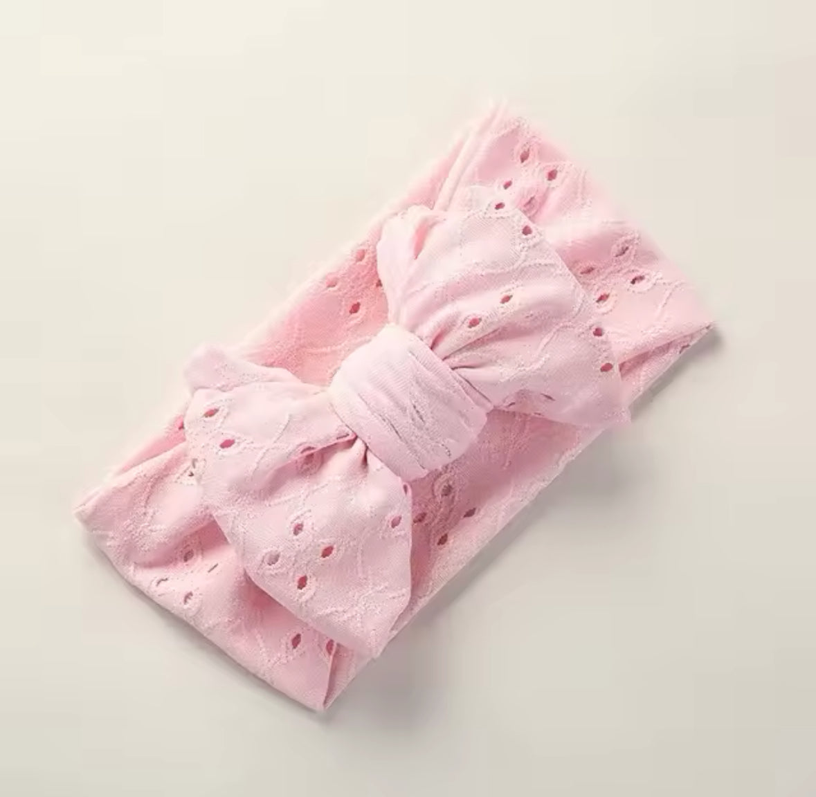 Little Stars ‘Baby Pink’ Embroidery Anglais Baby Bow Headband