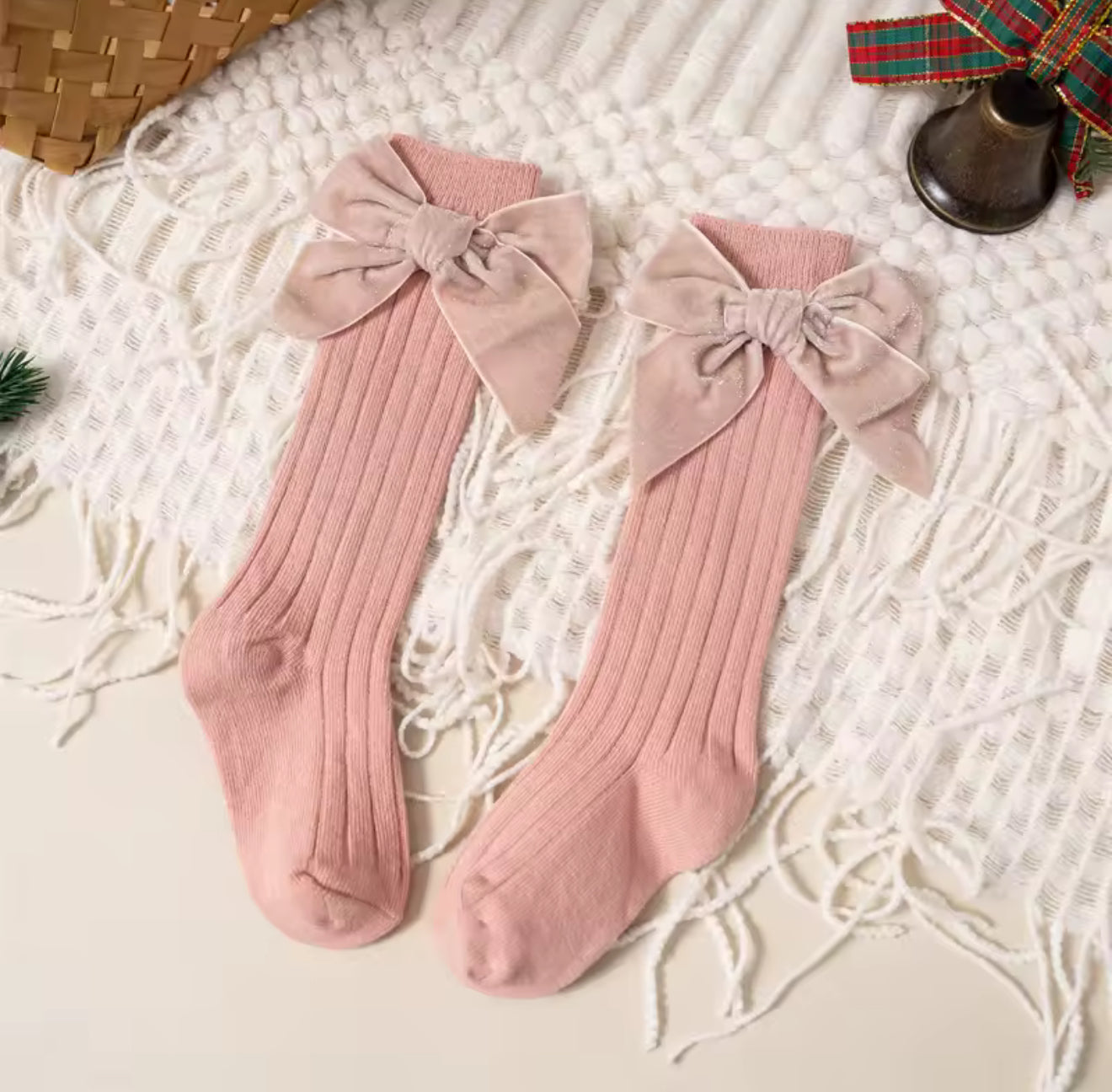 Little Stars 'Glitter Bow' Pink Ribbed Knee High Socks