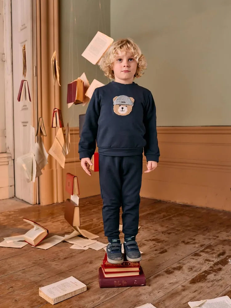 Patachou Boys Navy Bear Tracksuit Set | Winter Bear With a Beanie Set (6 Months-2 Years)