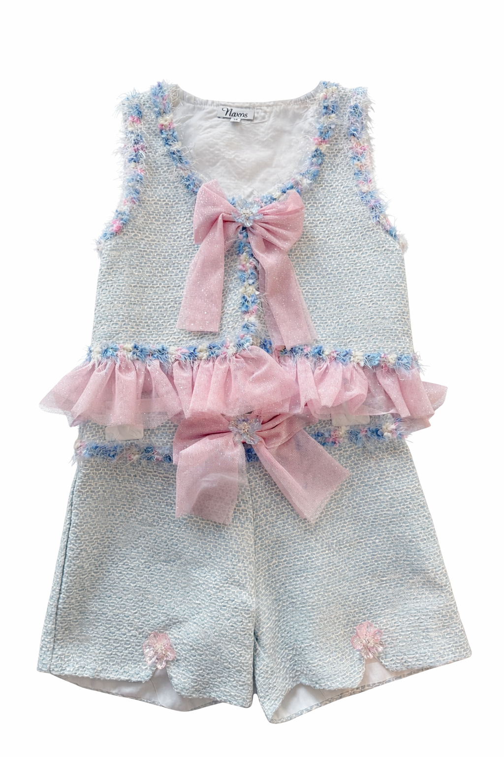 Naxos Girls Pastel Tweed Shorts & Waistcoat Set | Summer Tweed Collection Short Set (6-12 Years)