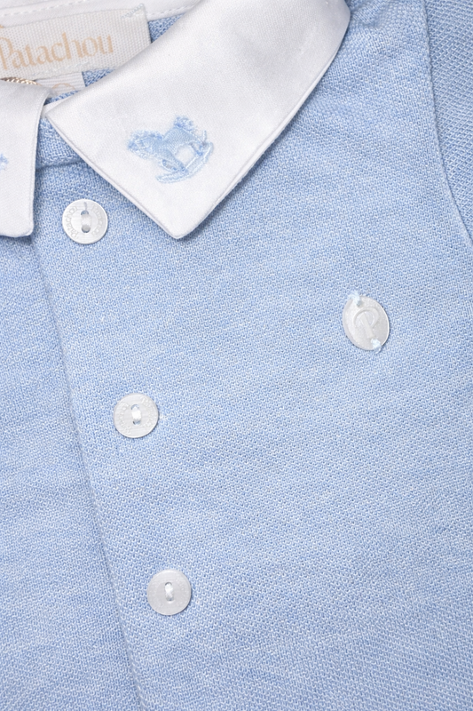 Patachou Blue Pique Rocking Horse Babygrow | Blue Pique Babygrow With Embroidered Collar (1-6 Months)
