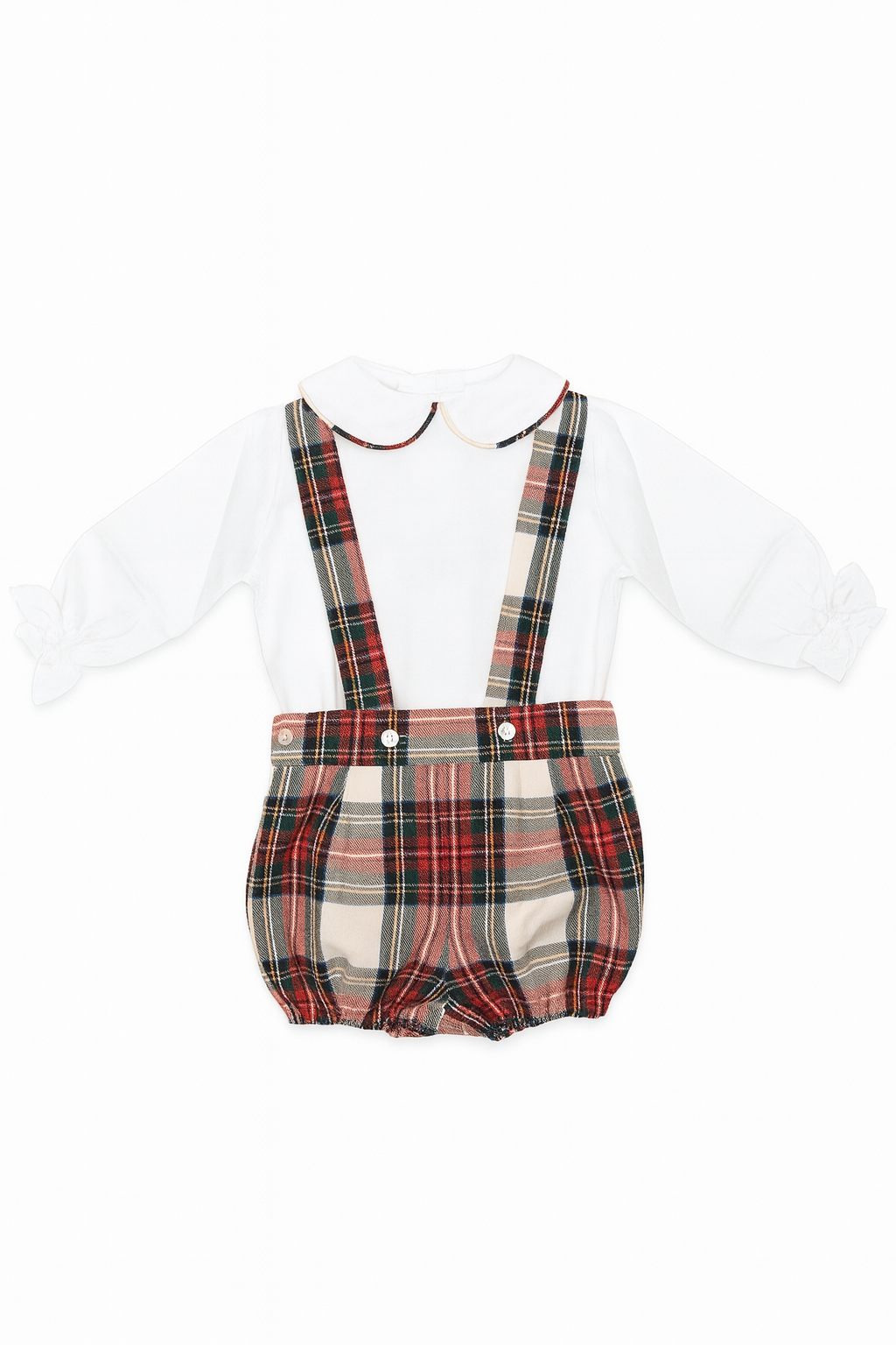 Puro Mimo Red Tartan Baby Boy Romper with White Collar & Velvet Trim | Spanish Christmas Romper (6M–3Y)