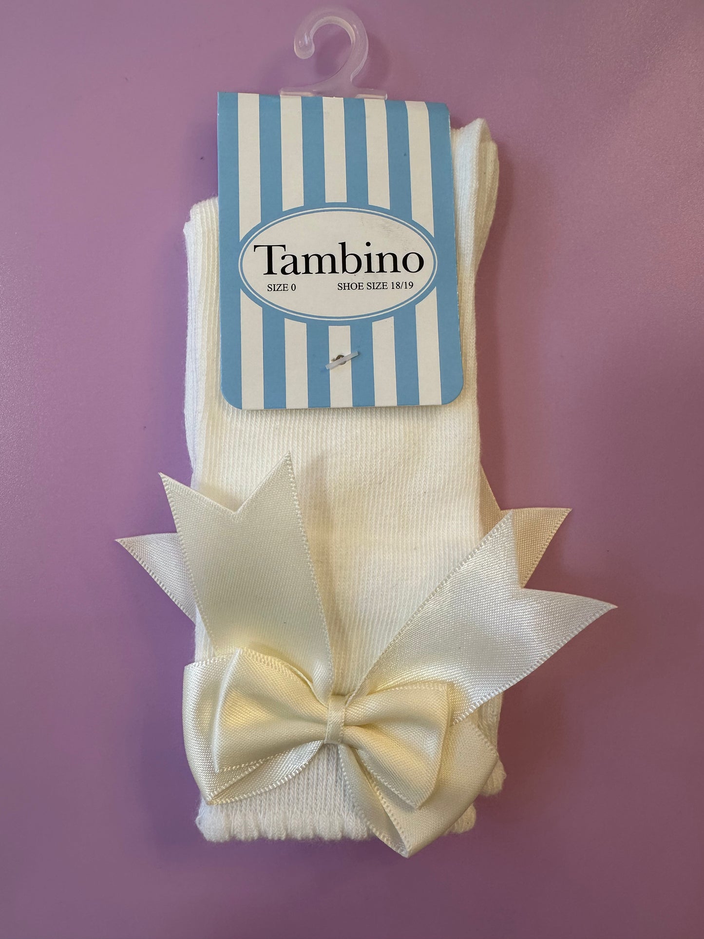 Tambino Double Bow Cream Knee High Socks