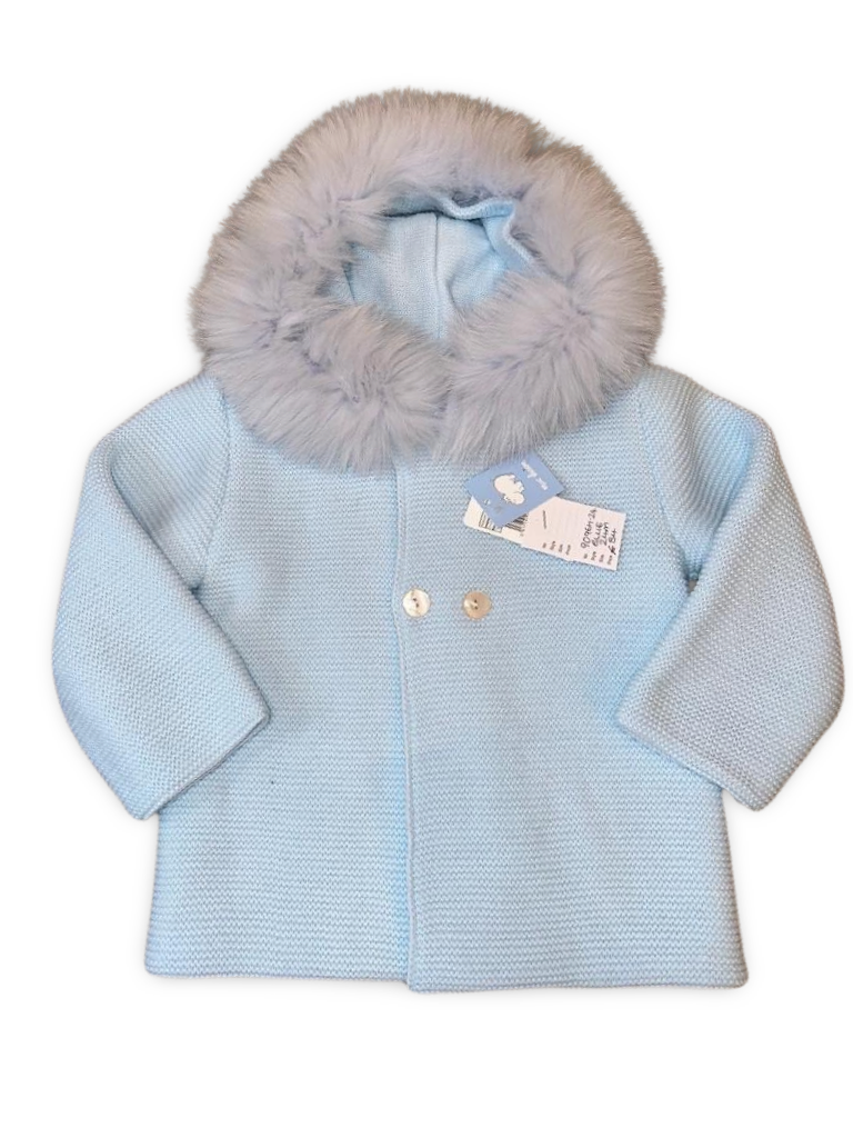 Mac Illusion Blue Knit Coatigan with Fur Hood