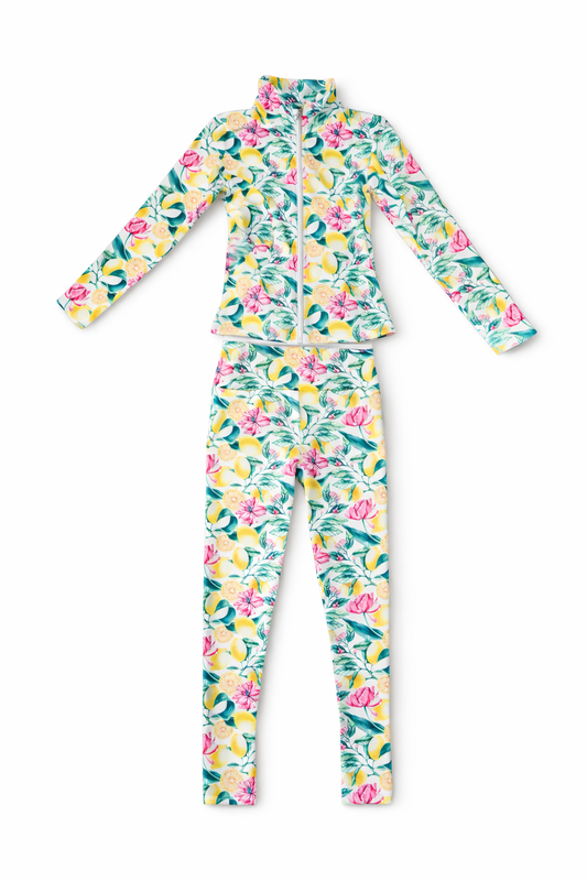 Lemon & Blossom Gym Set – Ages 4–14 | Matching Jacket & Leggings