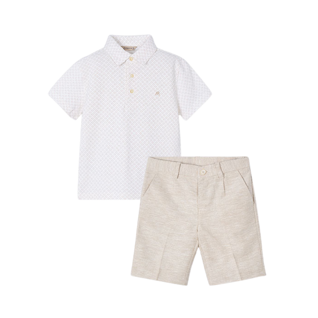 SS25 Mayoral Smart Polo Top and Linen Bermuda Shorts Set